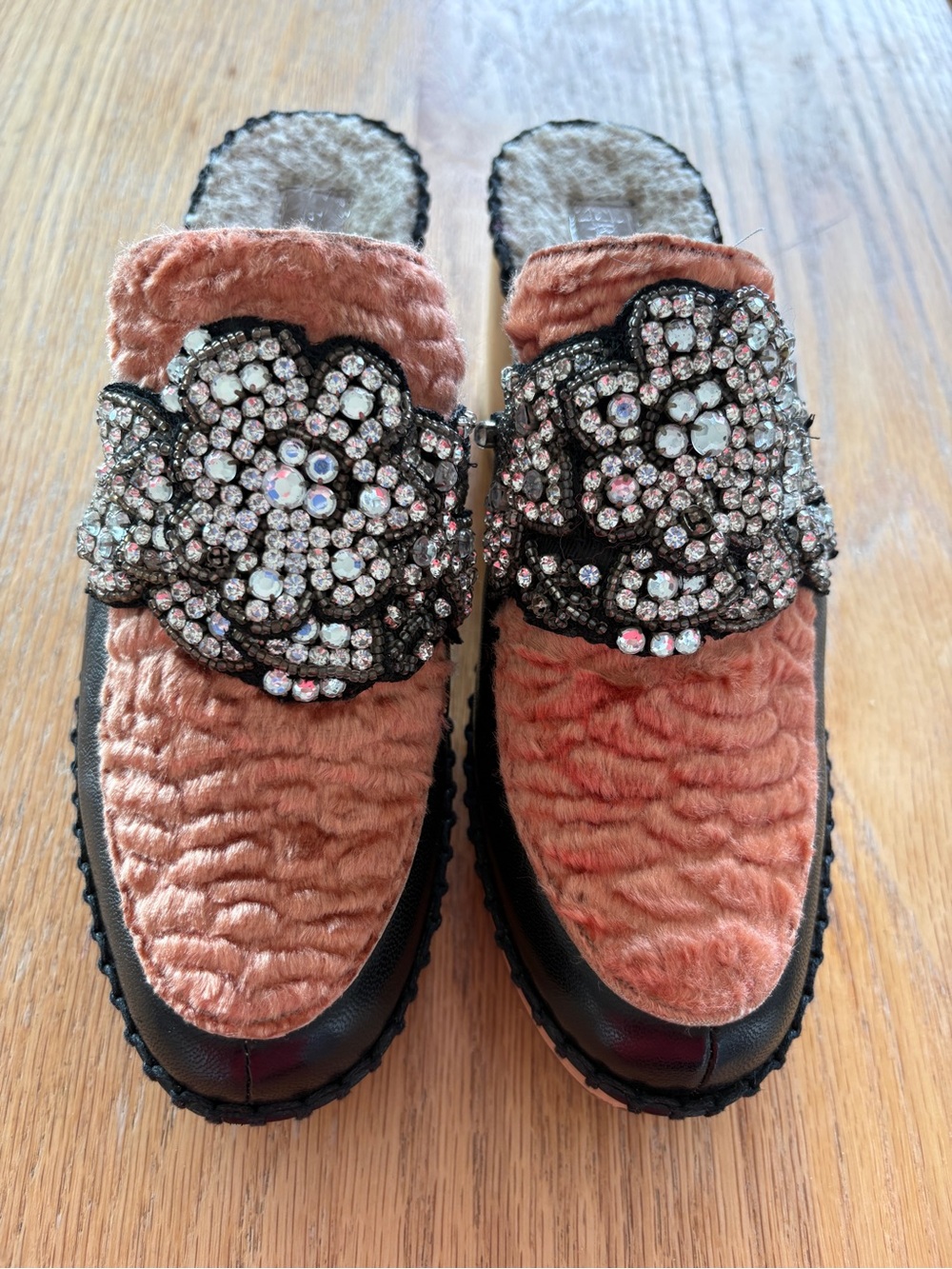 Rachel Comey Pink Velvet Jeweled Mules